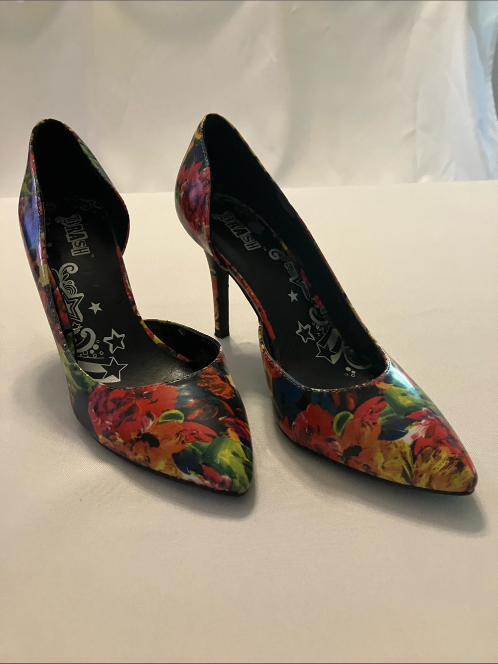 Brash Floral Pointed-Toe Stiletto Heels in Red, Yellow & Green